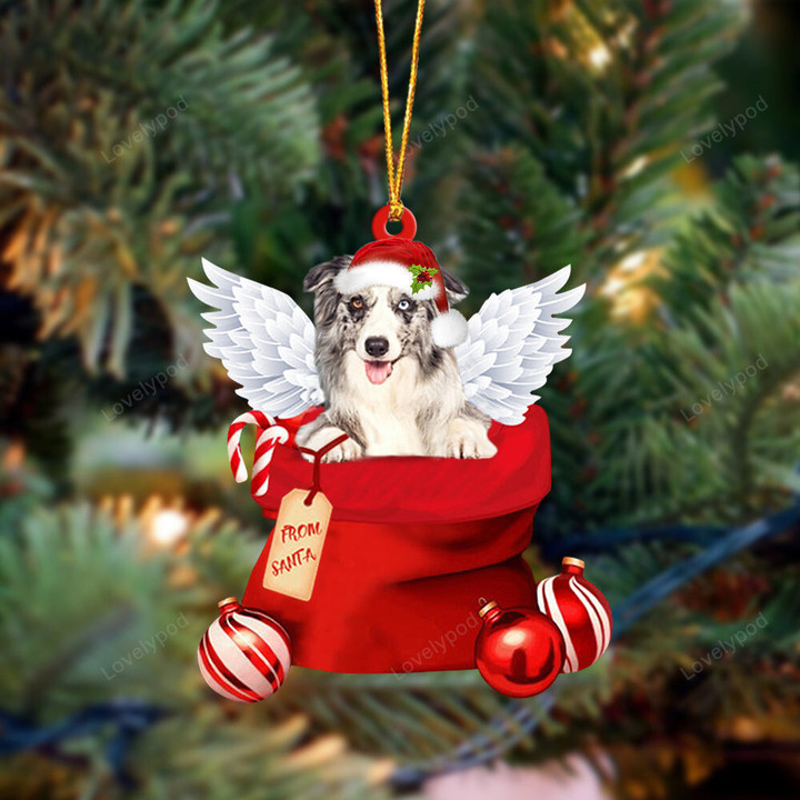 Border Collie Angel Gift From Santa Christmas shape acrylic ornament, Dog Christmas ornament, Gift for Dog lover