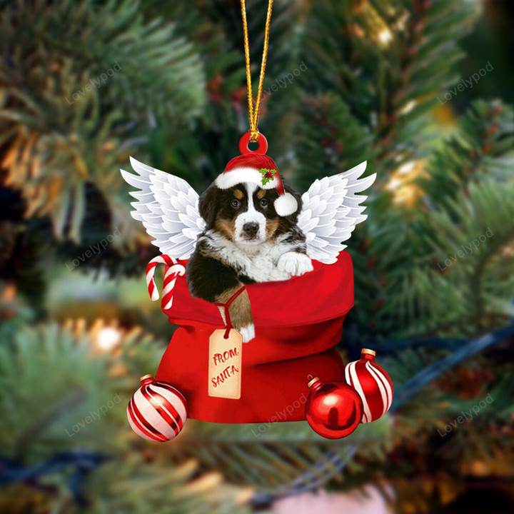 Bernese Mountain Angel Gift From Santa Christmas shape acrylic ornament, Dog Christmas ornament