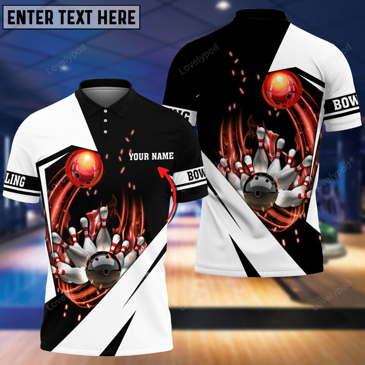 White Bowling Ball In Fire Bowling polo Shirt, bowling jersey Gift for Bowling team player