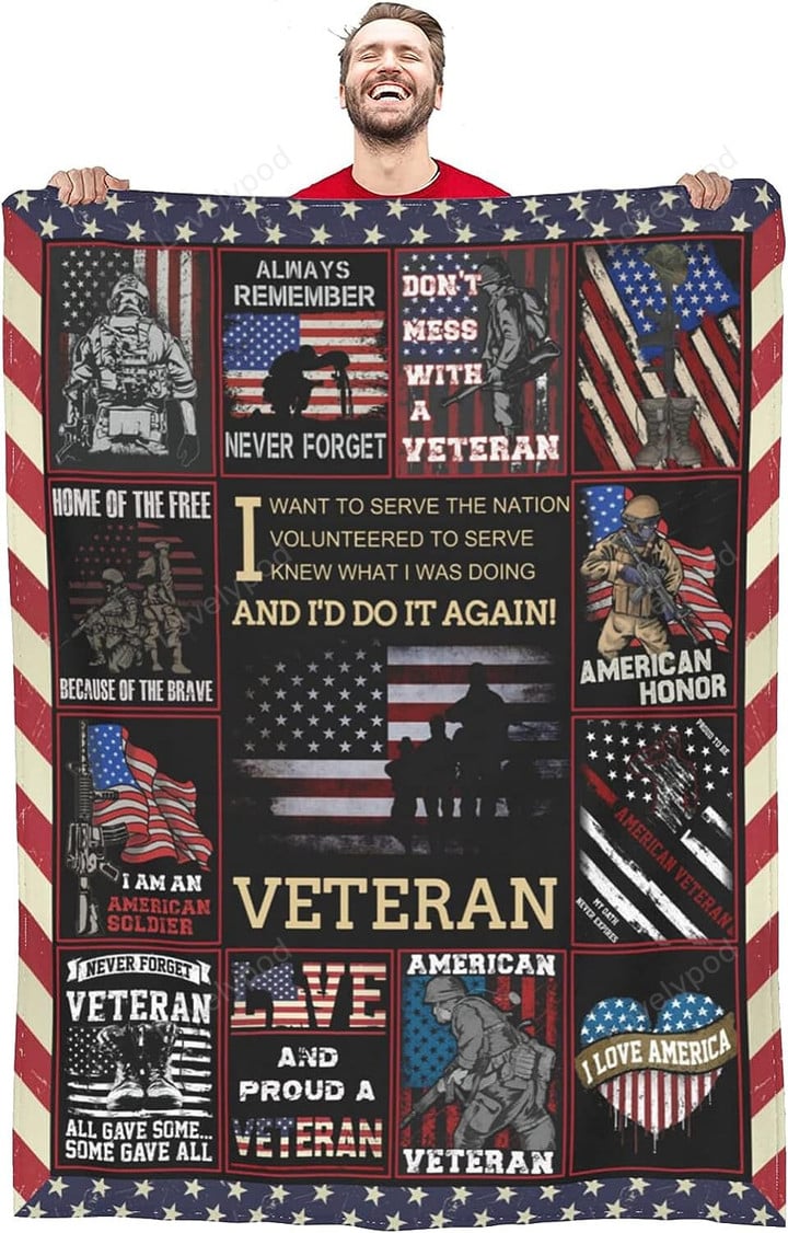 Veteran Blanket Gift for Proud Patriotic Veterans, Soft Warm Blanket Thank You Gifts for Veterans Dad Grandpa