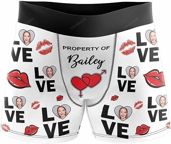 Custom Men's Boxer Briefs, This Belongs to Me Boxers for Men, Personalized Funny Wife Face Shorts Underwear, Valentine's day gift for him