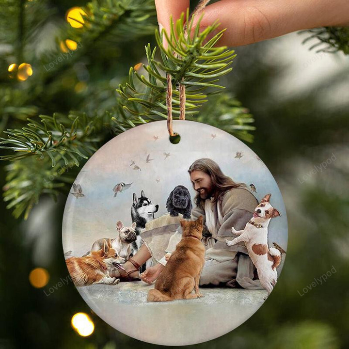 God Surrounded By Dogs Porcelain Ceramic Ornament