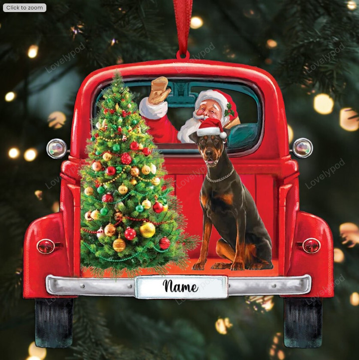 Santa & doberman Christmas Personalized Ornament, Dog ornament, Christmas gift for dog lover