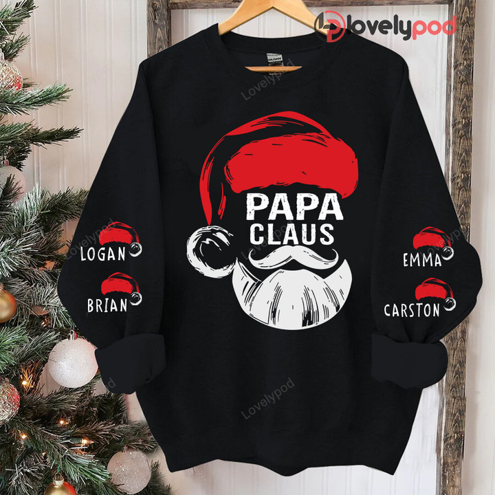 Personalized Papa Claus Santa hat sweatshirt, Christmas Papa Shirt, Custom Christmas Dad, Grandpa Sweatshirt