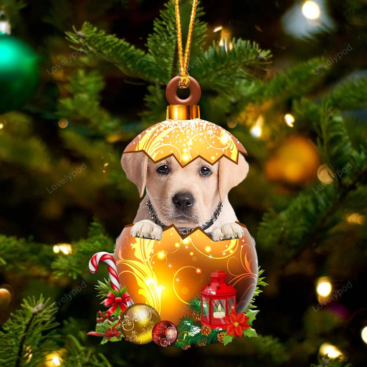 YELLOW Goldador In Golden Egg Christmas ornament, Goldador Christmas Shape ornament, Christmas tree decoration gift for Dog lover