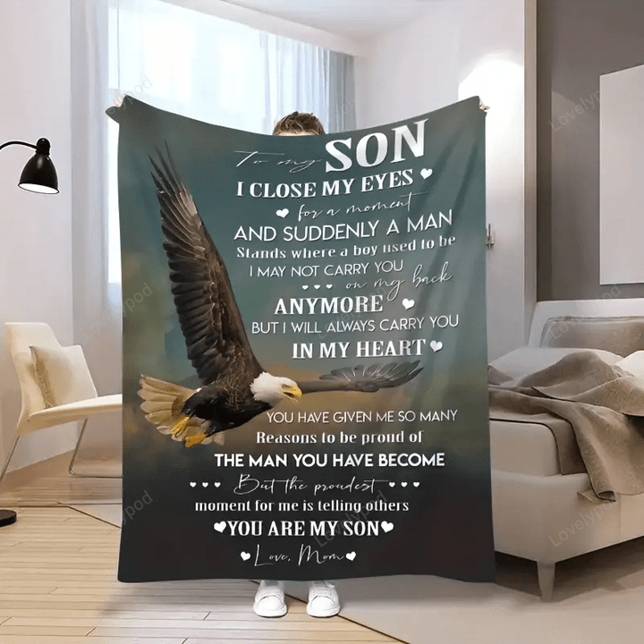 To my son eagle blanket, Blanket from Mom to Son, Soft and Warm Throw Blanket for Couch, Bed, and Sofa
