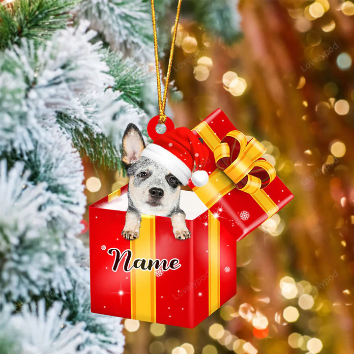 Custom name Heeler In Red Gift Box Christmas Ornament Made by Acrylic