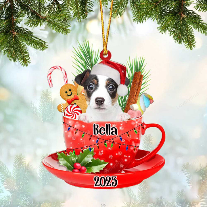 Jack Russell Terrier 2 In Cup Merry Christmas Ornament, Customized Dog Flat Acrylic Ornament for Christmas Decor