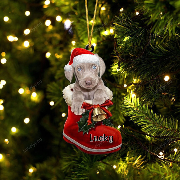 Custom Weimaraner In Santa Boot Christmas Ornament, Personalized Dog Flat Acrylic Ornament