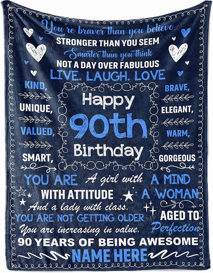 90Th Birthday Blanket For Women Her Wife Sister Mom Turning 90 Year Old Sherpa Fleece Throw Blankets Personalized Mothers Day Present