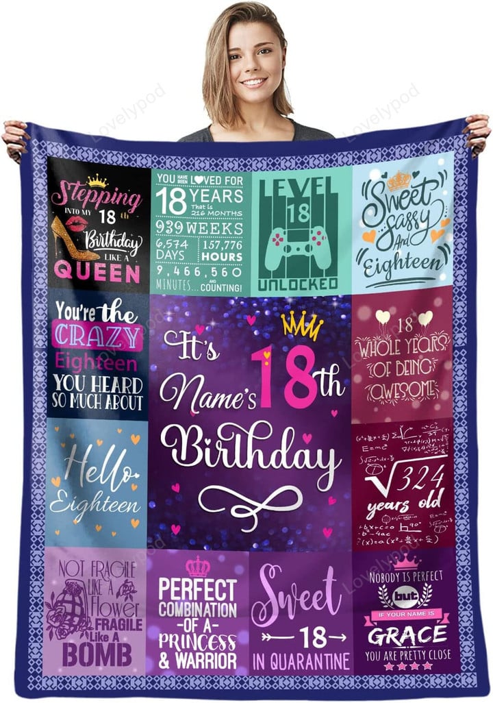18th Birthday blanket, Personalized Gifts for 18 Year Old Girl - Gifts for Daughter Bestie Sister 18th