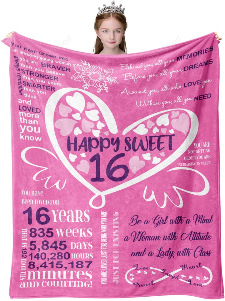 16th Birthday blanket, Sweet 16 Gifts for Girls Blanket, 16 Year Old Girl Birthday Gifts for Women