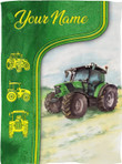 Personalized Watercolor Big Green Tractor Vehicle Farm Fleece Throw Blanket for Infant Boy Toddler, Baby Shower Birthday gift