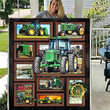 Green Tractor Machinery Front Flannel Back Sherpa Fleece Blanket, Gift for Truck Driver Lover Wife Kids