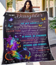 Personalized Fleece Blanket To My Daughter Colorful Butterfly & Feather Premium Blankets