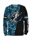 Bass Fishing Sea Camo Custom Name 3D shirt, fishing all over print hoodie, zip up hoodie