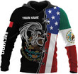 Personalized Name Mexico Half USA Flag Eagle Mexican Hoodie 3D, T Shirt, Zip Up Hoodie, Sweatshirt for Men Women