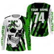 Skull Moto X sweatshirt, custom number motocross UV protective green dirt bike racing motorcycle racewear