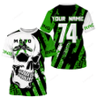 Skull Moto X sweatshirt, custom number motocross UV protective green dirt bike racing motorcycle racewear