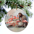 God Surrounded By Flamingos Porcelain Ceramic Ornament