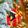 Personalized name Black Cat In Red Gift Box Christmas Ornament Made by Acrylic