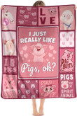 Cute Pig Flannel Blanket for Girl Boy, I Just Really Like Pigs Fleece Throw Blanket, Gifts for Baby Kids Adult