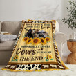 Cow Blanket, Sunflower Cows Flannel Blanket for Girl Boy Farmhouse Fleece Blanket, Gifts for for Women Men Kids