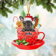 Grey French Bulldog In Cup Merry Christmas Ornament, Customized Dog Flat Acrylic Ornament for Christmas Decor