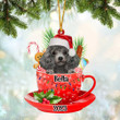 Silver Miniature Poodle In Cup Merry Christmas Ornament, Customized Dog Flat Acrylic Ornament for Christmas Decor