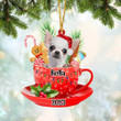White Chihuahua In Cup Merry Christmas Ornament, Customized Dog Flat Acrylic Ornament for Christmas Decor