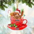 Red Toy Poodle In Cup Merry Christmas Ornament, Customized Dog Flat Acrylic Ornament for Christmas Decor