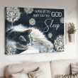 White cat painting, Dandelion drawing, Give it to God and go to sleep - Jesus Landscape Canvas Prints