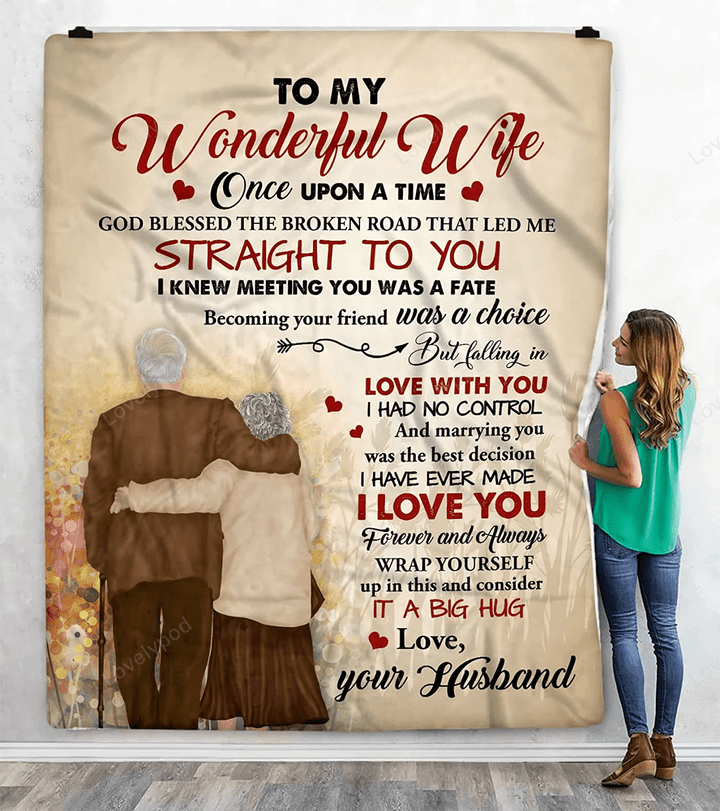 Personalized to My Wonderful Wife old couple Throw Blanket, Gift to My Wife Blanket from Husband, Love Letter Blanket