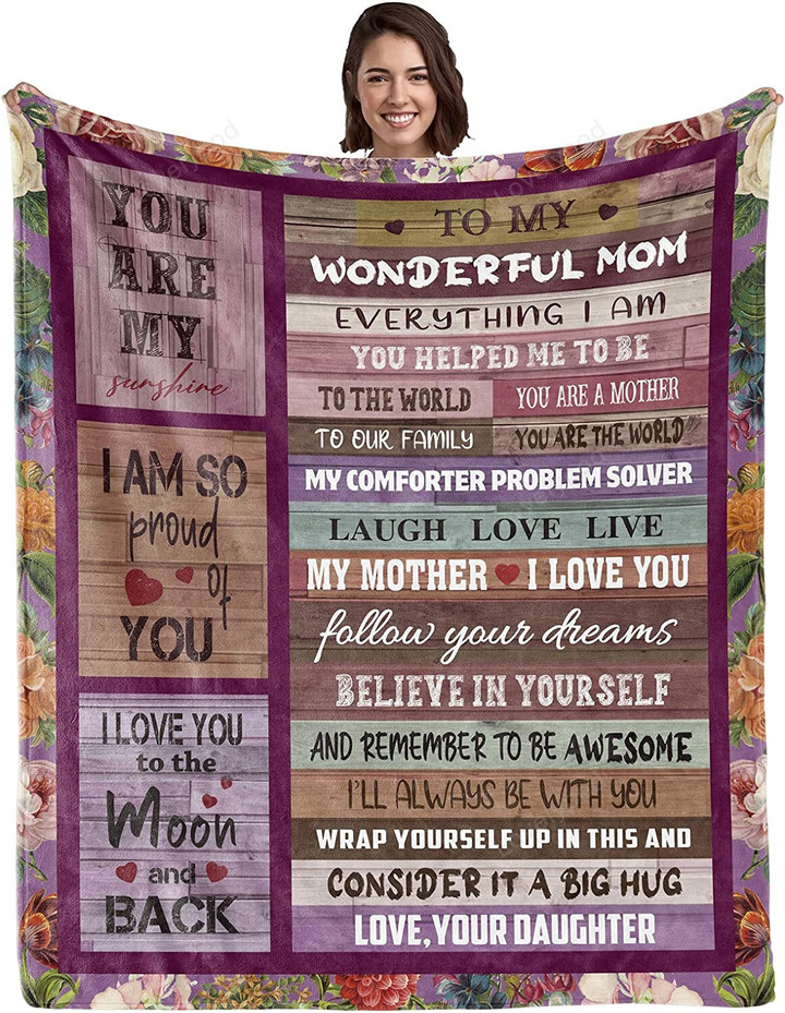 Mom Birthday Gifts- Mom Gifts from Daughters, Wonderful Mom Gifts from Daughter, Mom Throw Blanket