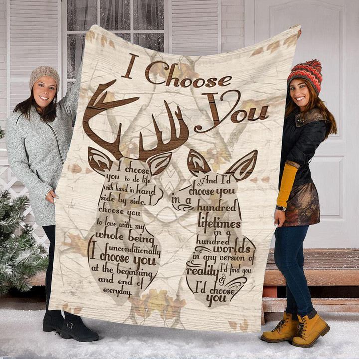 Deer Couple I Choose You Gift Fleece Blanket - Quilt Blanket, Valentine's day gift for couple