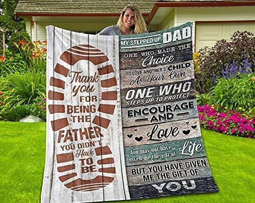 Personalized Stepped Up Dad Blanket, Bonus Step Gifts for Stepdad, Blanket Father's Day