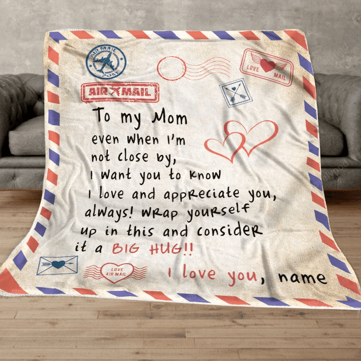Personalized Air Mail Letter To My Mom Throw Blanket, Gift To Mom, Dad, Custom Blanket for Birthday, Christmas