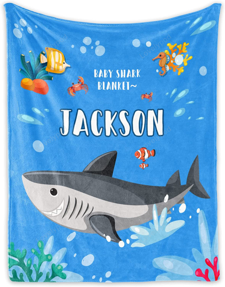 Custom Name Blankets for Baby Boys Girls - Personalized Baby Blankets with Shark Design for Kids - Throw Blanket with Cute Animal