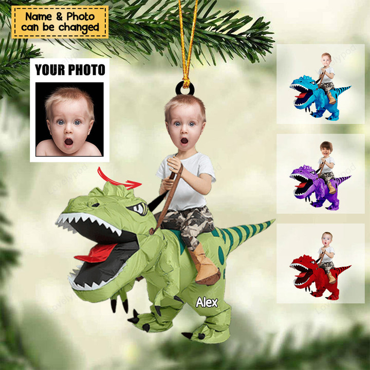 Gift For Kid, Dinosaur Custom Image Upload Acrylic Christmas ornament
