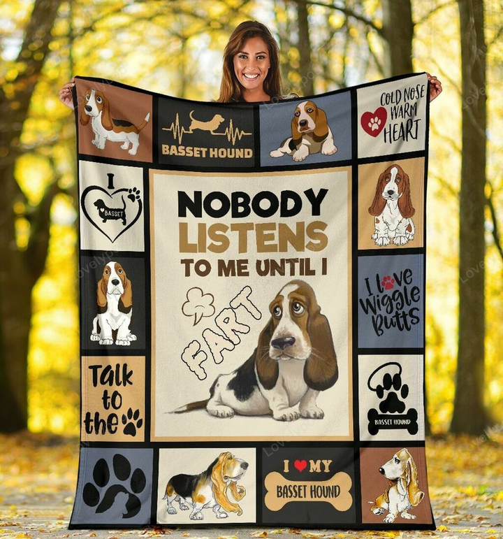 Funny Basset Hound Dog Blanket, Dog Lovers Gift Fleece Blanket 50x60 in