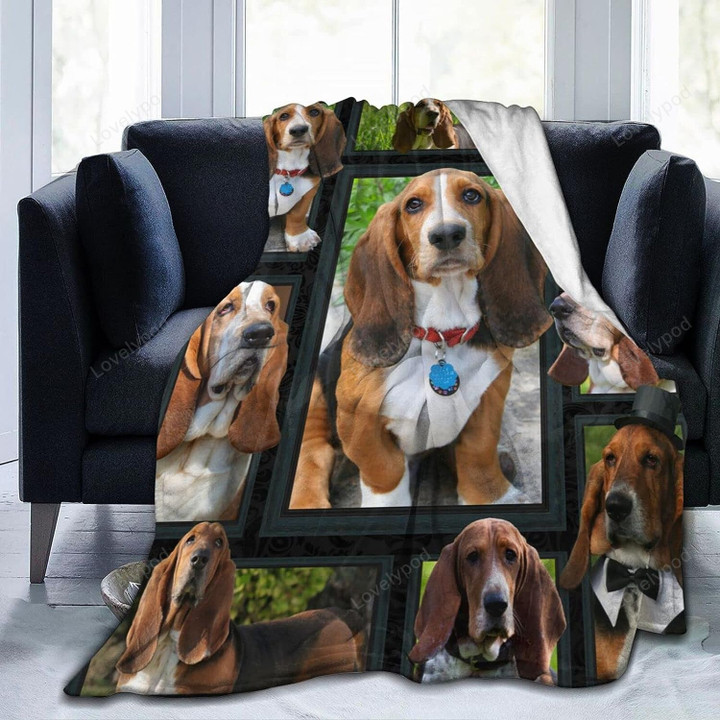 Lovely Basset Hound Cute Puppy Printed Ultra-Soft Throw Blanket Home Decorative Blanket for Living Room Bed Sofa