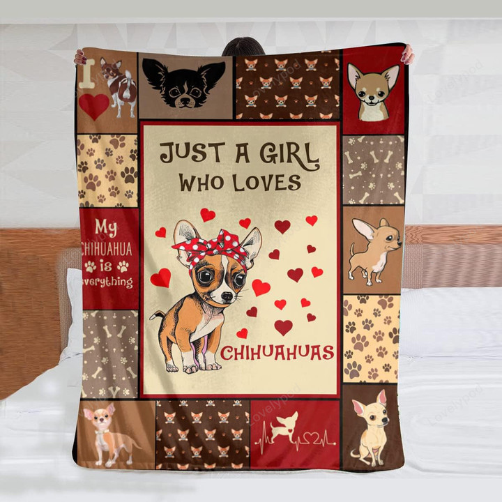 Just A Girl Who Loves Chihuahuas Blanket, Cute Dogs Decor Throw Gifts for Girls, Kids Adults Women 50x60 inch