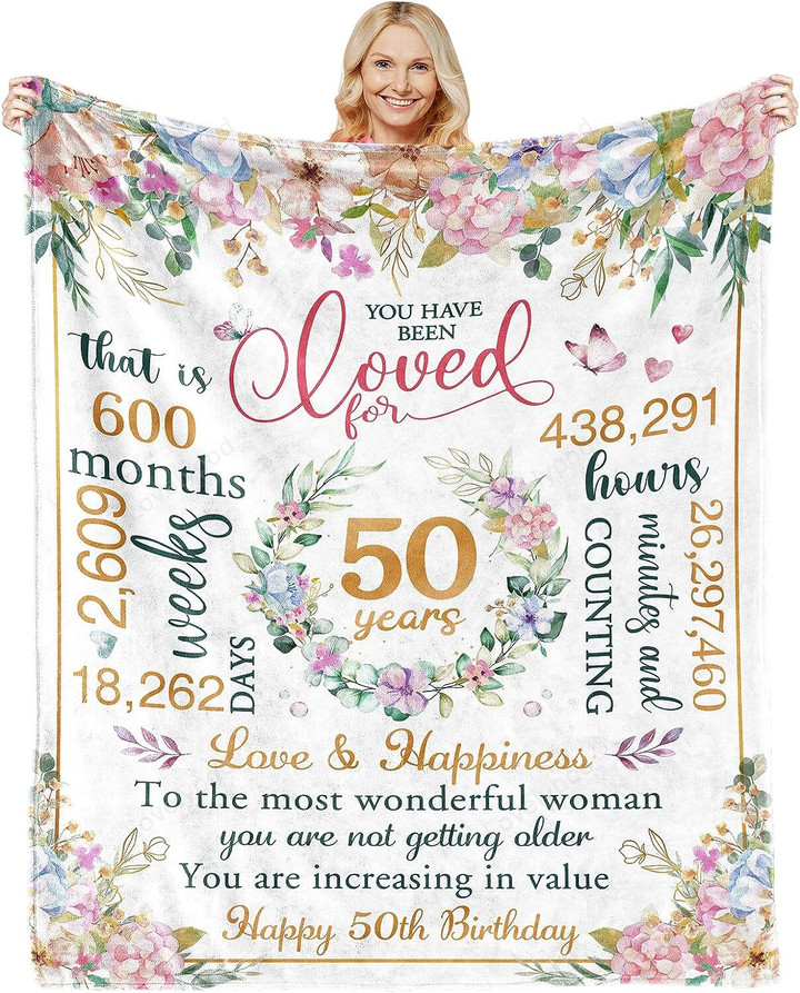 50th Birthday Gifts for Women, 50th Birthday Decorations Women, Happy 50th Birthday blanket for Women