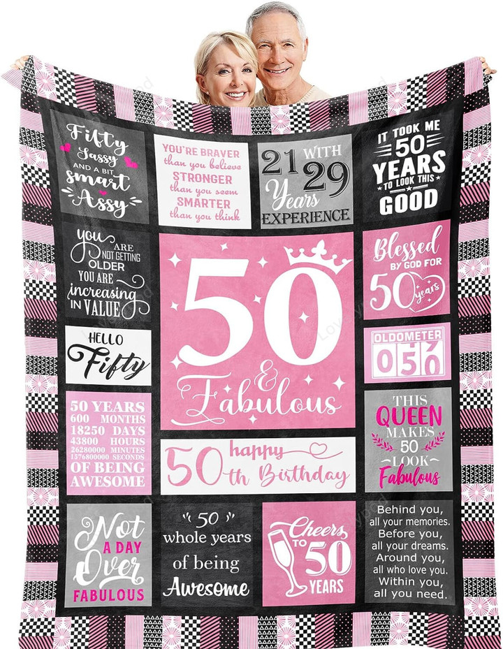 50th Birthday blanket for Women, 50 Year Old Gifts for Women, 50 Birthday Gifts for Women