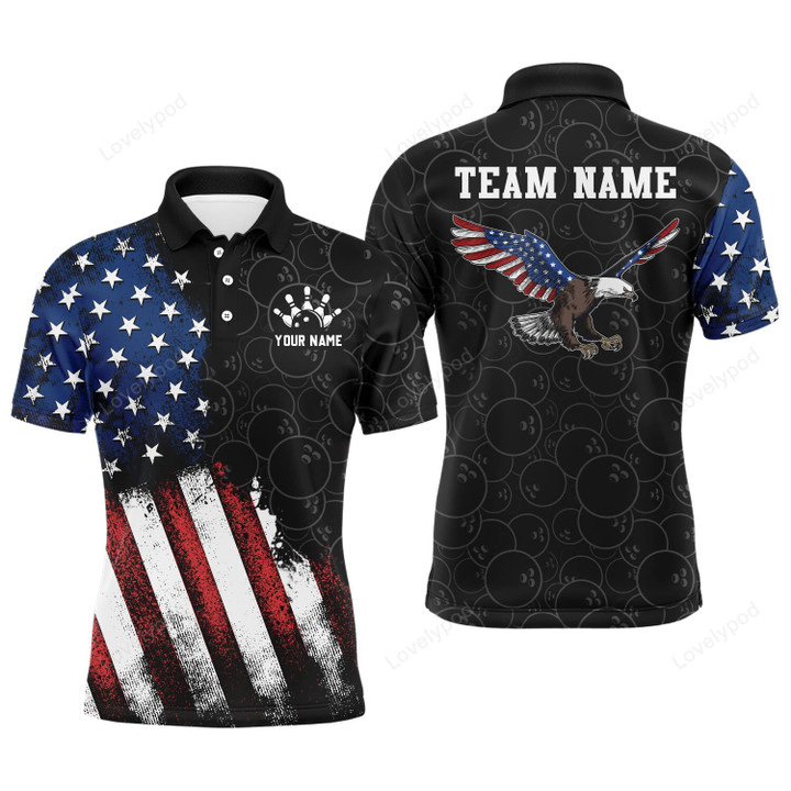 Eagle American Bowling Polo Shirt for Men, Custom Bowling Team Jersey Bowling Shirt