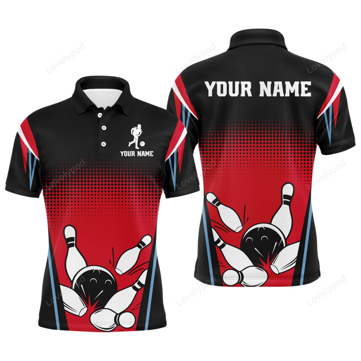 Custom Bowling Polo Shirt, Black & Red Bowling Jersey For Men Custom Bowling Team Shirts