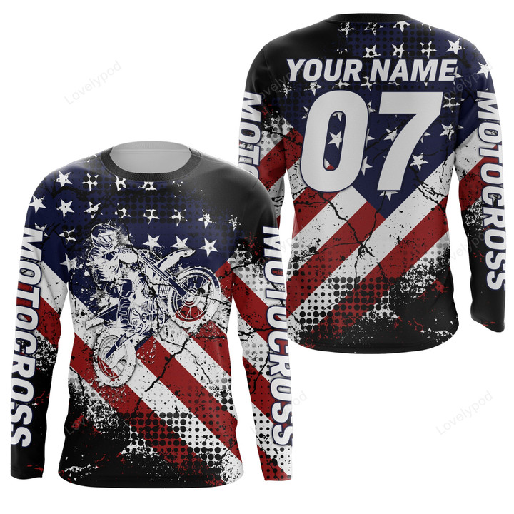 American flag jersey Motocross sweatshirt, customizable dirt bike off-road motorcycle shirt