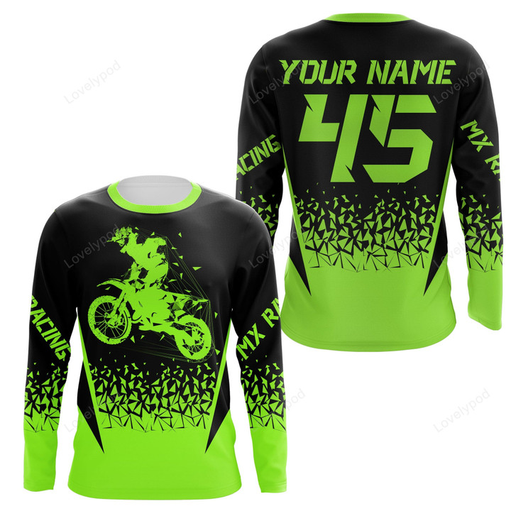 MX Racing 3D shirt, Personalized Motocross Green Dirt Bike Riders Off-road Motorcycle
