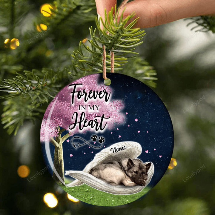 Norwegian Elkhound sleeping Angel ceramic ornament, Norwegian Elkhound Christmas ornament, gift for dog lover