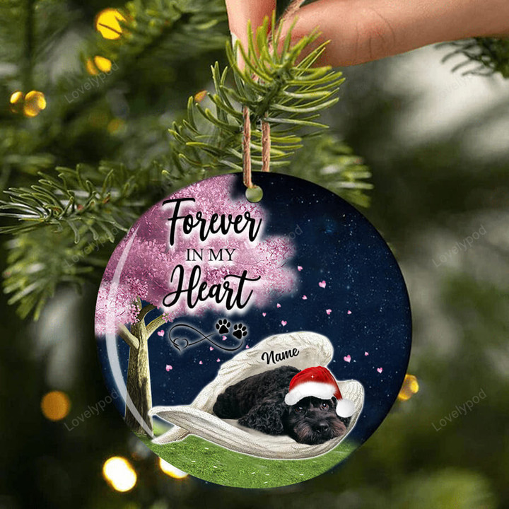 Cockapoo black sleeping Angel ceramic ornament, Dog Christmas ornament, Gift for dog lover